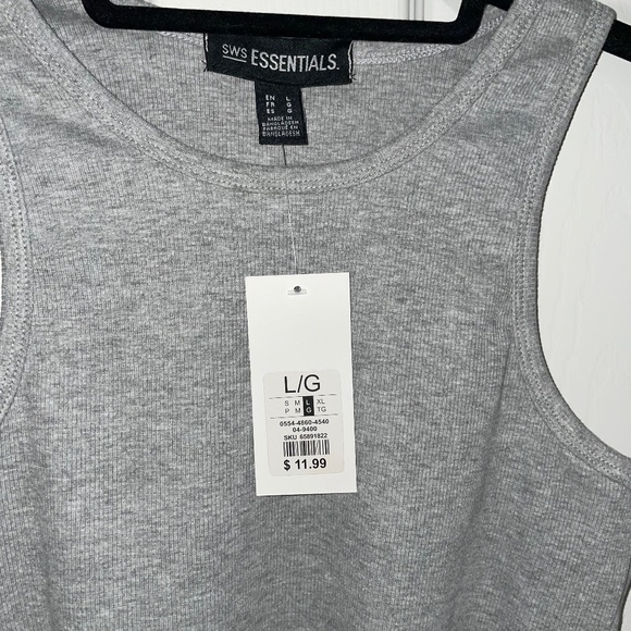 Grey Basic High Neck Ribbed Tank Top - Picture 3 of 4